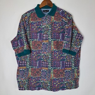 Vintage Structure Polo Shirt Mens XL Multicolor Short Sleeve Geometric Pattern