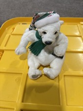 Coca Cola Polar Bear 6" Coke Bottle Green Scarf Santa Cap White Plush Vtg 1999