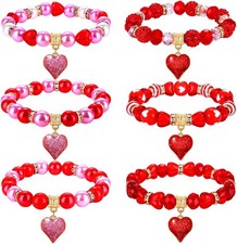 6PCS Valentine?s Day Bracelets Red Heart Charms Bracelets for Women Crystal Pe