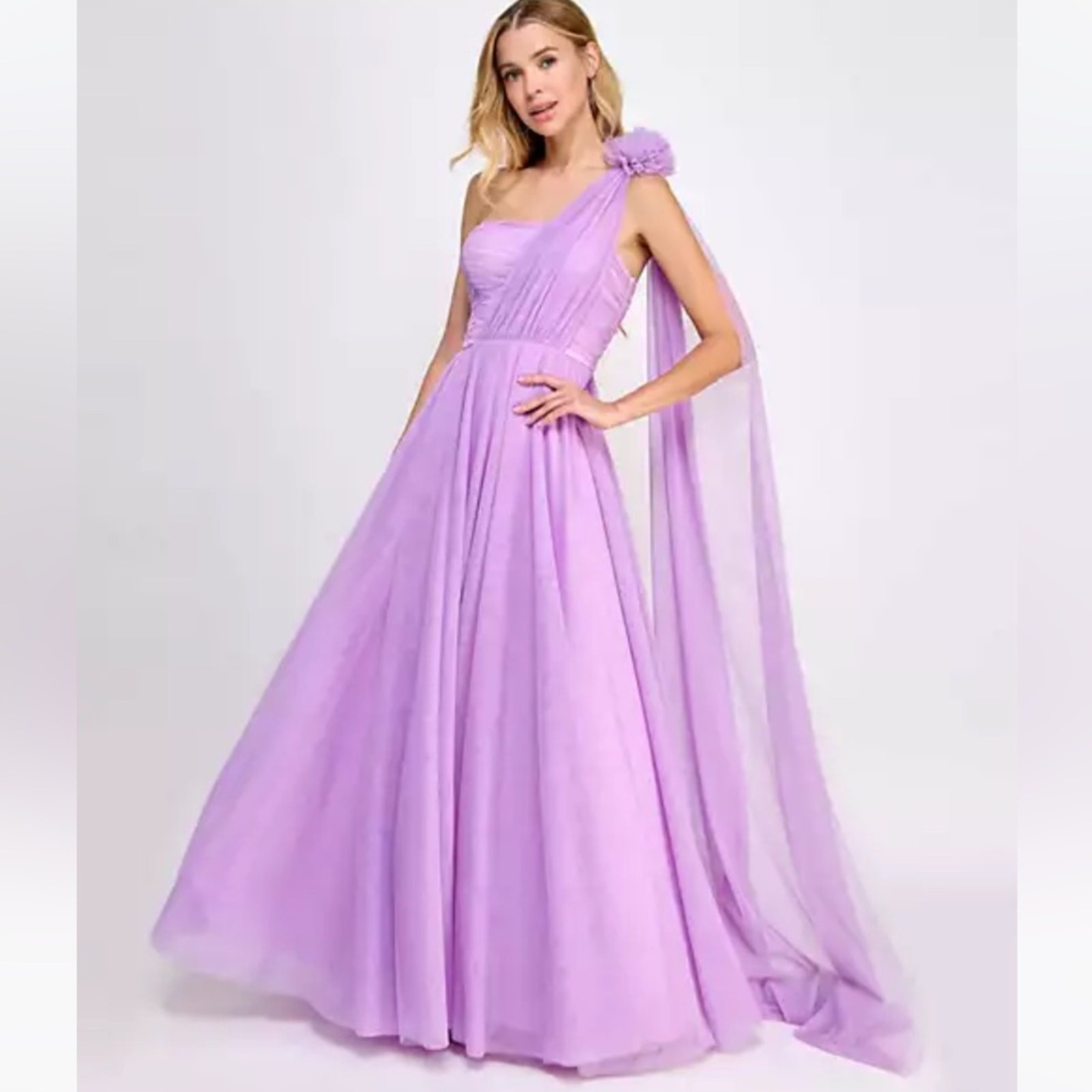City Studio Purple One-Shoulder Ruched Flyaway Gown NWT Size 11/12