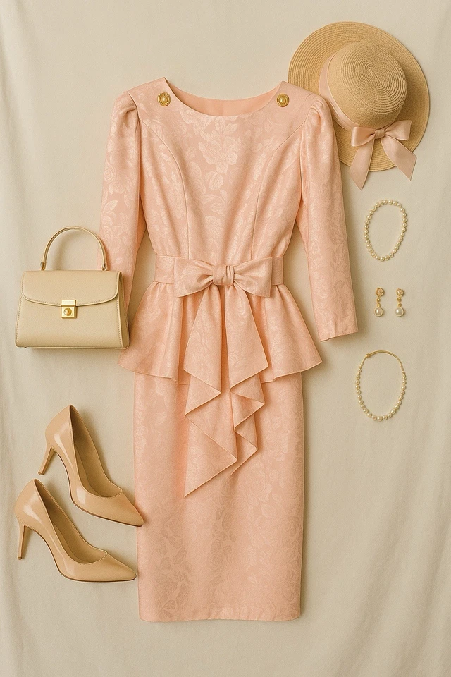 Vestido vintage años 80 All That Jazz rosa peplum con cinturón de lazo extraíble talla 3/4 Foto 3 de 4