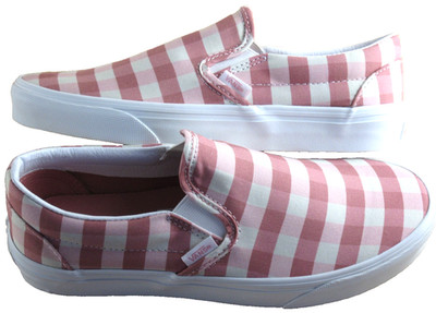 Vans Women's Classic Slip On Gingham Rosette Pink True White Shoes Size 8 NIB