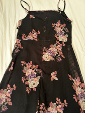 Express Black Floral Square Neck Spaghetti Strap A-Line Midi Dress S