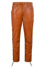 Herren Biker Lederhose hellbraun Wachs geschnürt Motorrad Stil 100% Napa Hose Pant