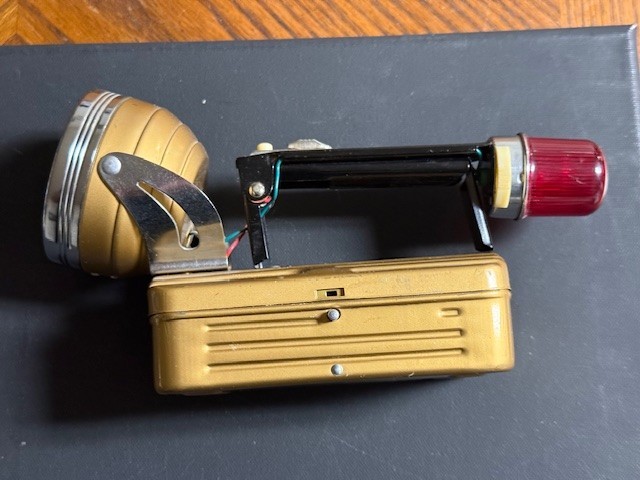 vintage metal rectangular flashlight, designed to work with a 4.5-volt square