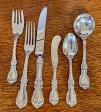 BURGUNDY Reed & Barton Sterling Silver Dinner Place Setting 6 Pc  220g w/o knife