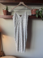 BHLDN Ivory Sequin Mesh Sheath Dress Strappy Sleeveless Knee Length V-Neck 4