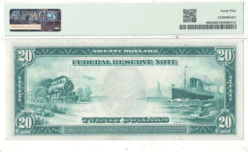1914 $20 Federal Reserve Note Fr-965 PMG XF-45 - Image 3 of 3
