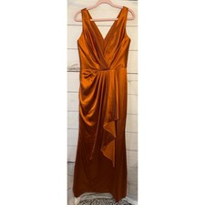 ChicSew Orange Satin Ruched V Neck Sleeveless Gown Formal Dress Size 8