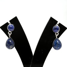 Lapis Lazuli Gemstone 925 Sterling Silver Jewelry Stud Earring Size 1.20"