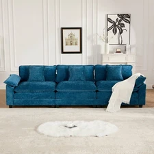 Wider Armrest 3 Seats, Modern Sectional Couch, Upholstered Seat Cushion, Blue