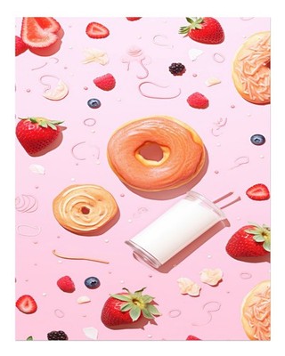 Lebhaftes Donut- und Beeren-Wandbild f�r K�chendekor Moderne Pop-Art W