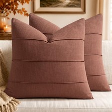 Euro Sham Fall Linen Throw Pillow Covers 24x24 Autumn Glaze Striped