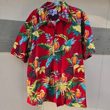Vintage 90's RJC LTD Made in USA Red Tropical Tucan Hawaiian Shirt Men's sz 2XL