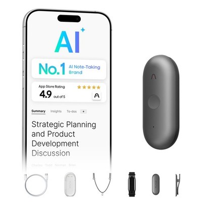Plaud NotePin S AI Voice Recorder, Wearable Notetaker, Transcribe Black 