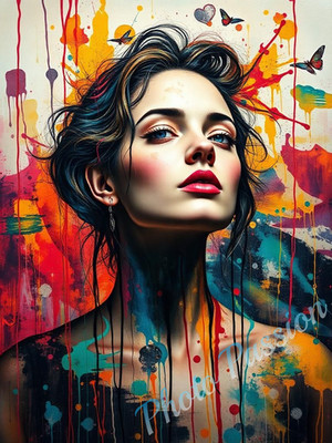 Foto A4 Portrait Frau Kunst Portrait Farben Poster Kunstdruck Wandbild (4552)