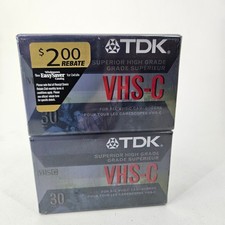 New Sealed TDK VHS-C 30 Minute Superior High Grade Camcorder Tapes 2-Pack