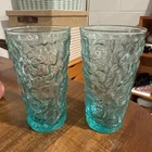 Pair Of 2 Vintage Anchor Hocking Lido Milano Aqua Blue Crinkle 12 oz Tumblers