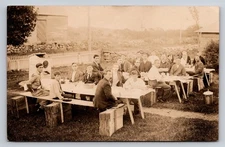 Vintage Real Photo Postcard of Outdoor Group Lunch Early 1900s RPPC