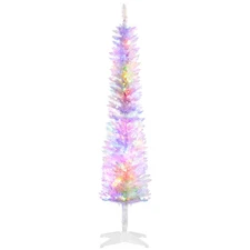 HOMCOM 5ft White Pencil Prelit Christmas Tree with Colorful LED Lights