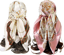 Large Square Satin Headscarves 90X90Cm, 2 PCS Silk Head Scarf for Women, Vintage