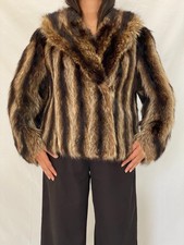Vintage Striped Brown Black Real Fur Coat 70s Glam Winter Statement Jacket