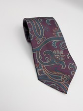 Geoffrey Beene Silk Tie Purple Teal Paisley Floral Necktie USA Made
