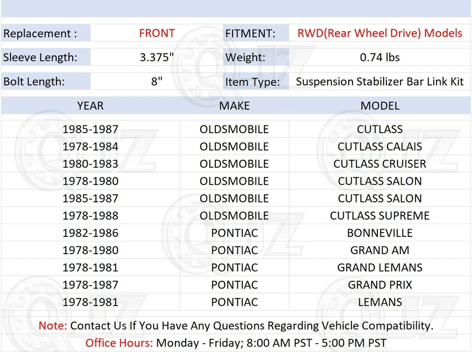 [FRONT(Qty.1)] Suspension Stabilizer Link For 1978-1980 Oldsmobile Cutlass Salon - Изображение 2 из 4