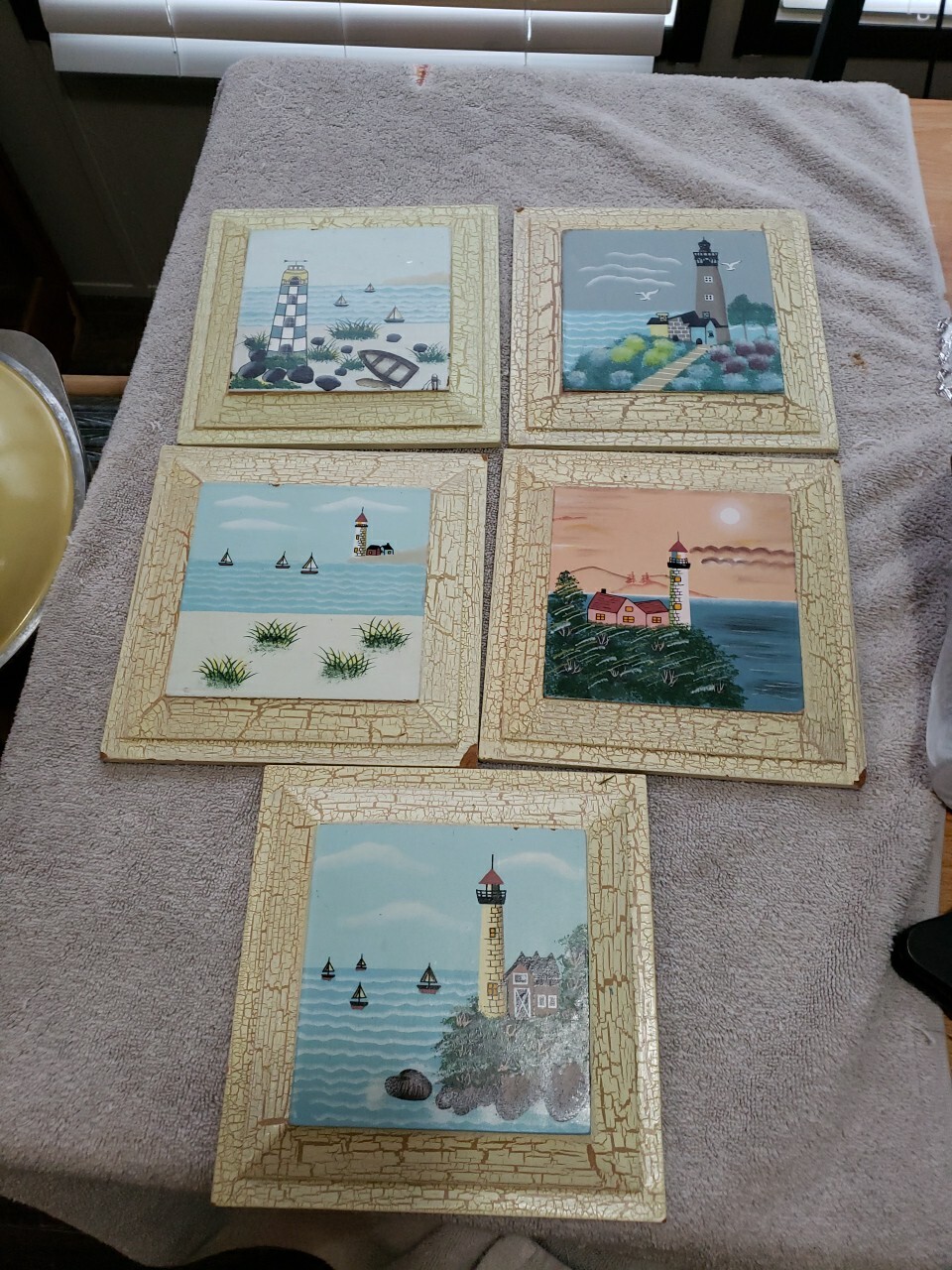 Lighthouse Pictures Set Of 5 Made Of Hardboard Has Some Chips And Knicks 7