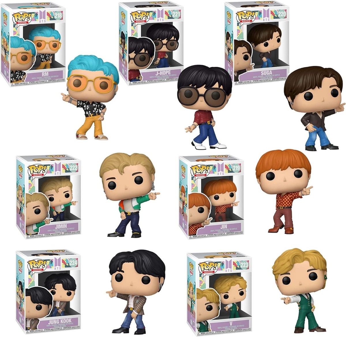 Funko Pop! Rocks BTS Dynamite Set of 7 Jin Jung Kook V Suga