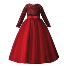 Shiny Long Sleeve Kids Long Dress Girls Princess Dress For Wedding Party Dance