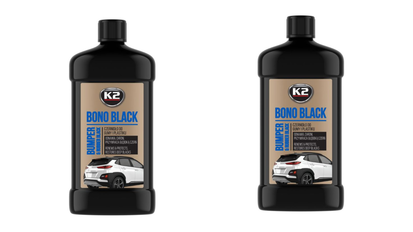 2 x K2 BONO BLACK Bumper & RUBBER Back to BLACK RESTORER SCRATCHES Plastic 500ml