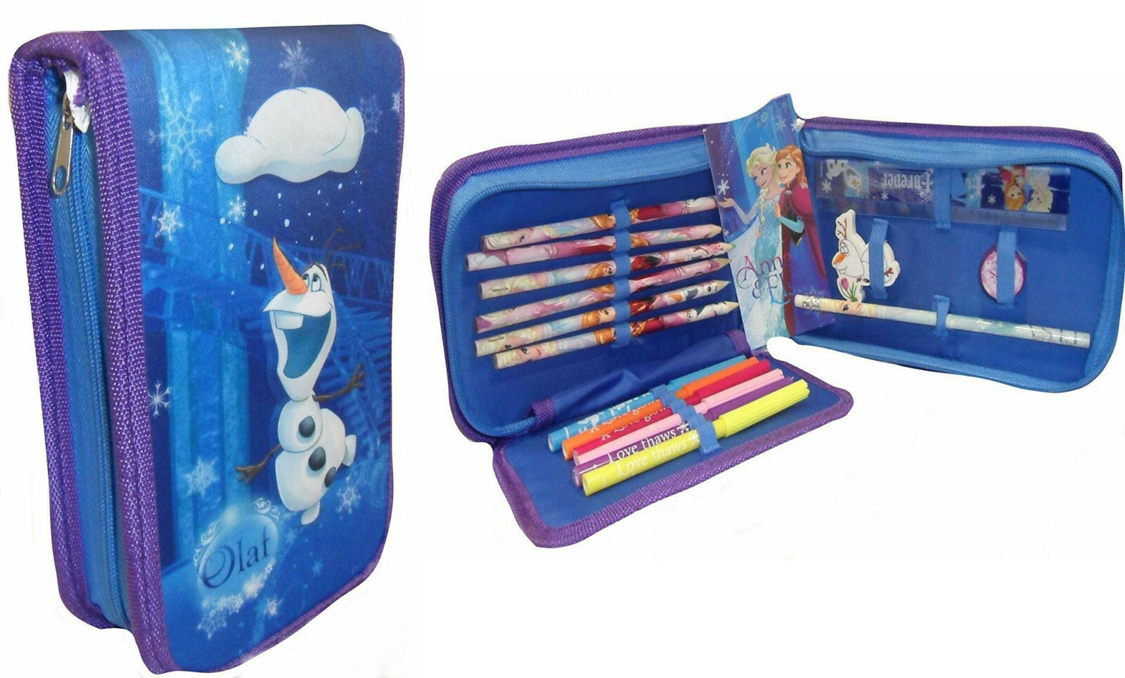 Frozen triple Pencil Case Disney Filled School Elsa Anna Olaf 3D Stationery Set