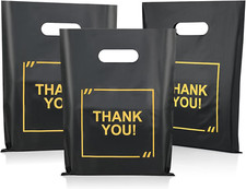 100 Pack Die Cut Plastic Shopping Bags with Thank You Logo 9X12 Merchandise Bags