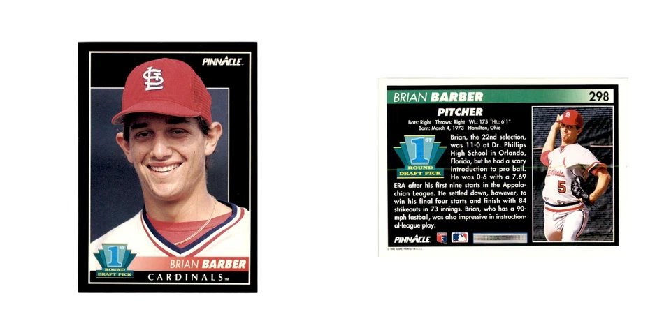 1992 Pinnacle Brian Barber Baseball Cards #298 - Image 3 of 3