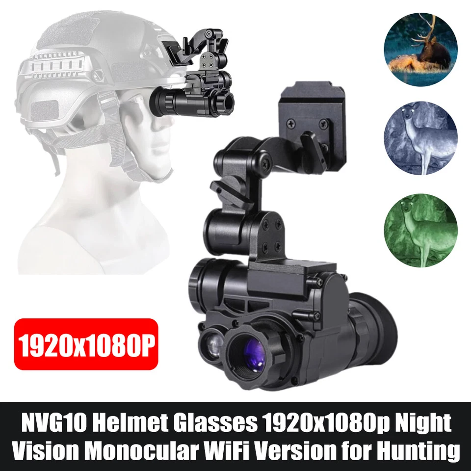 NVG10 Night Vision Goggles Monocular 3xZoom 1080P For Helmet Hunting Observation - Image 2 of 4