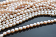 Natural 6-7mm Pink Rice Oval Freshwater Pearl Loose Beads jewelry making 14.5''