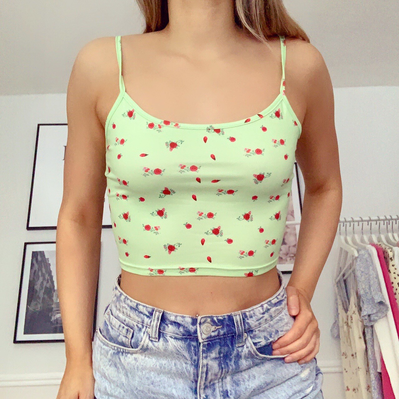 Green and red flower floral ditsy y2k cami crop top | eBay