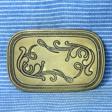 Western Floral Scroll Brass Dress Belt Buckle Cowboy Cowgirl Vtg 80s   .TYC622