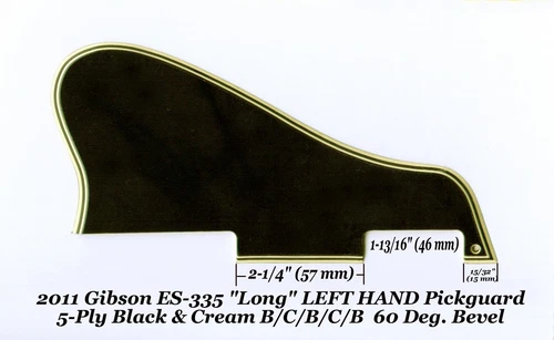 LEFT HAND ES-335 LONG 2011 Pickguard 5-Ply Black/Cream for Gibson Project NEW