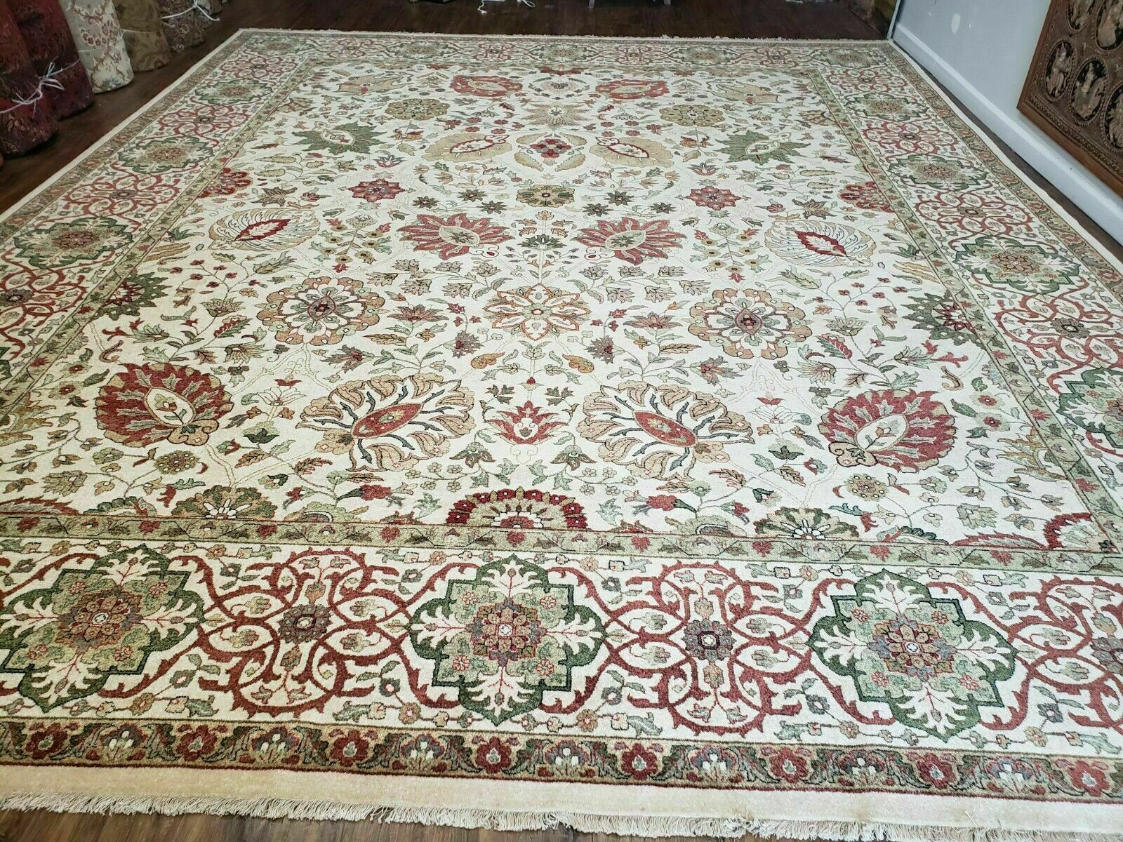 12' X 15' One-of-a-Kind Indian Hand-Knotted Wool Rug Hand Made Floral Ivory Nice