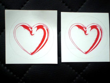2 pieces stickers ?? HEART / HEARTS ??in red on white background round each approx. 5 cm