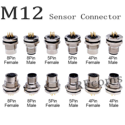 M12 PCB Socket Sensor Connector Waterproof 3 4 5 6 8 12 17 Pin Panel Nut Socket