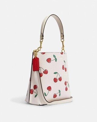 NWT COACH CF422 Mollie Bucket 22 With Heart Cherry Print Crossbody