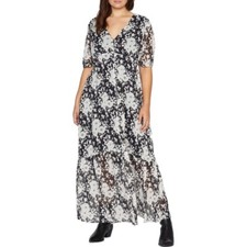 Sanctuary NWT Florence Puff Sleeve V Neck Maxi Dress Black & White Floral 2 New