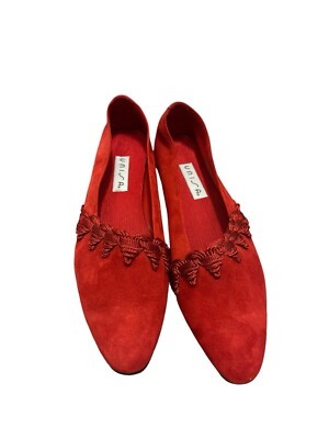 UNISA- red velvet flat beautiful fringe Size: Only Tried On - Main Image