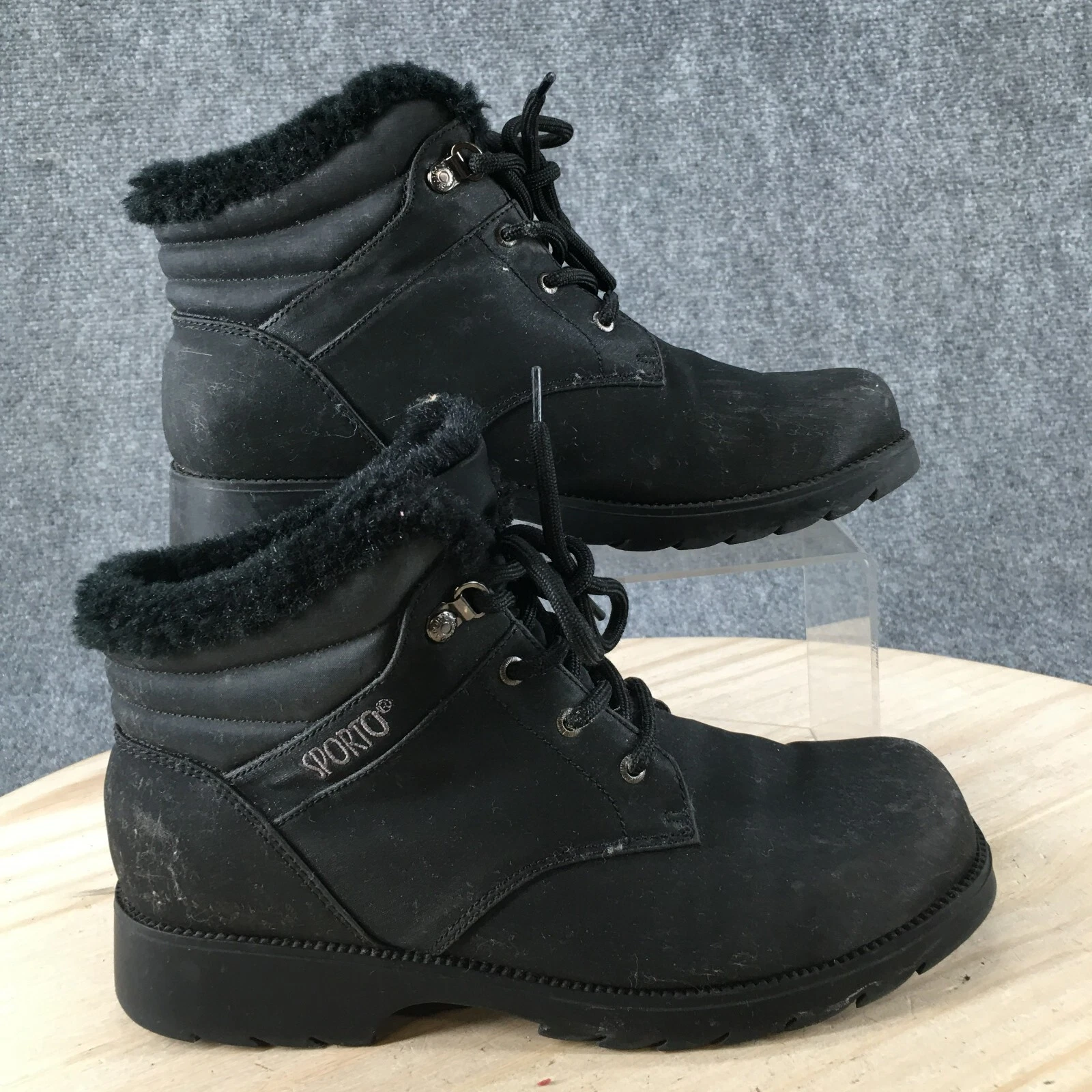 Sporto Winter Snow Boots Womens 8 M Black Faux Leather Insulated Faux Fur Round