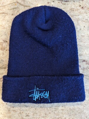 Vintage Stussy Blue Knit Beanie Cap Hat 1993 Rare | eBay