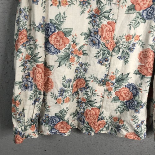 Talbots Top Womens 8 Floral 100% Linen Cottage Core Grandma Feminine Roses - Picture 12 of 16
