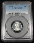 1943 D LINCOLN STEEL CENT PCGS MS65 UNC MS 65 WHEAT PENNY CERTIFICATE 55475172
